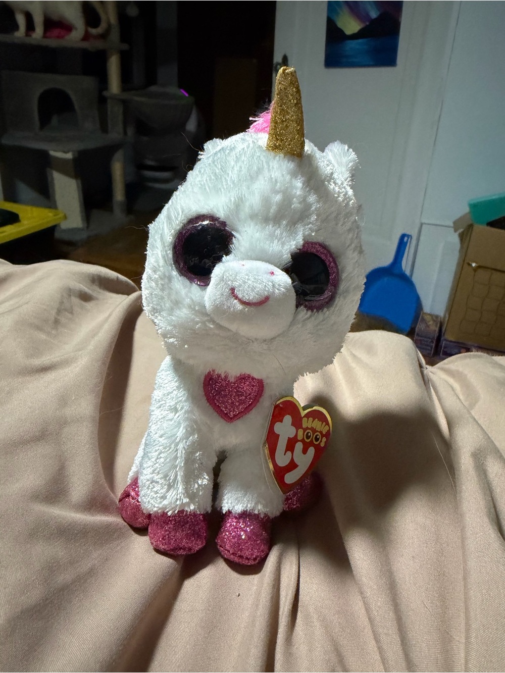Ty White & Pink Glitter Unicorn Plush with Gold Horn